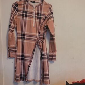 ChicMe Beige Plaid Zipper Dress